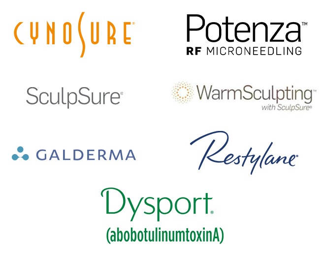 Logos for Our Partners CynoSure Potenza SculpSure WarmSculpting Galderma Restylane Dysport